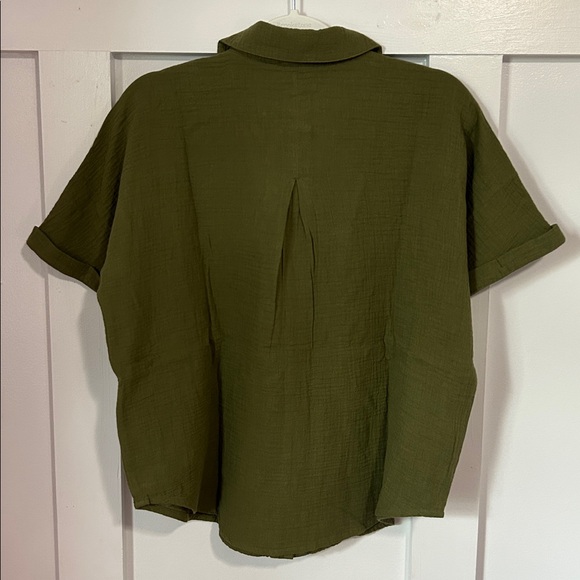 NWT Sundance Mona Gauze Camp Shirt Olive Short Sleeve Button Down Cotton Small - Picture 3 of 7